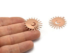 Rose Gold Sun Charm, 2 Rose Gold Plated Brass Sun And Crescent Charms With 1 Loop, Findings (29x28x0.80mm) M02012