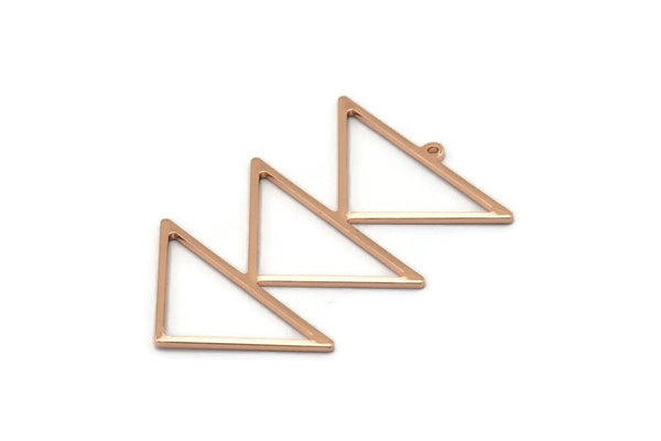Rose Gold Triangle Charm, 2 Rose Gold Plated Brass Triangle Charms With 1 Loop (47x30x1mm) M01791