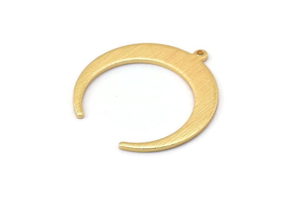 Gold Moon Charm, 2 Textured Gold Plated Brass Crescent Moon Charms With 1 Loop (28x27x1mm) M02224