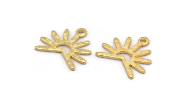 Gold Sun Charm, 8 Textured Gold Plated Brass Sun Charms With 1 Loop (13x15x0.80mm) M02263