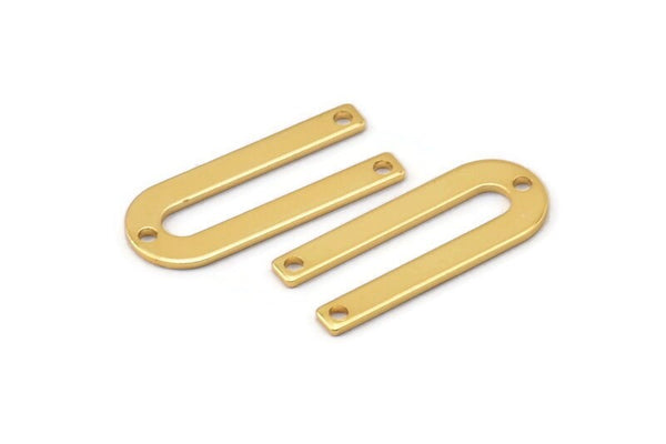 Gold U Shape Charm, 6 Gold Plated Brass U Shaped Charms With 3 Holes (22x9x0.80mm) M02094
