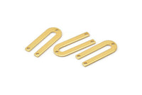 Gold U Shape Charm, 6 Gold Plated Brass U Shaped Charms With 3 Holes (22x9x0.80mm) M02094