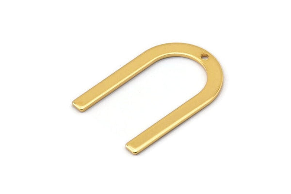 Gold U Shape Charm, 4 Gold Plated Brass U Shaped Charms With 1 Hole (26x17x0.80mm) M02082