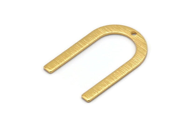 Gold U Shape Charm, 4 Textured Gold Plated Brass U Shaped Charms With 1 Hole (26x17x0.80mm) M02085