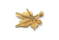 Gold Leaf Charm, 4 Gold Plated Brass Plane Tree Leaf Charms With 1 Loop, Pendants, Earring Findings (24x22mm) SY0169