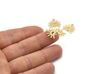 Gold Sun Charm, 8 Textured Gold Plated Brass Sun Charms With 2 Loops (13x15x0.80mm) M02265