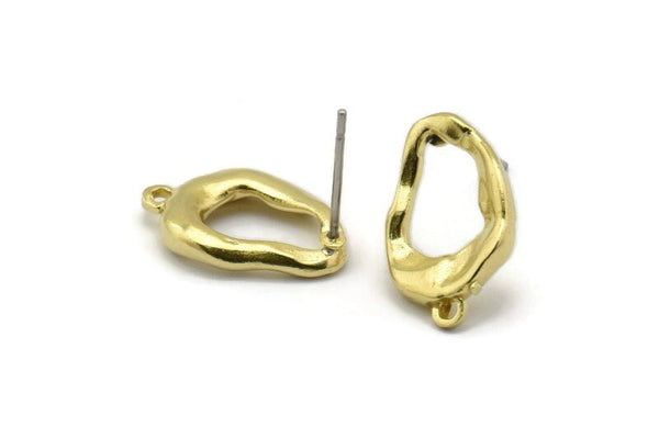 Brass Earring Post, 6 Raw Brass Drop Earring Posts With 1 Loop (16x11mm) D1307