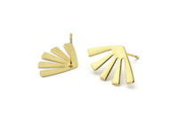 Gold Sun Earring, 4 Gold Plated Brass Rising Sun Flag Stud Earrings (20x12x0.60mm) D960 A1245 H0476