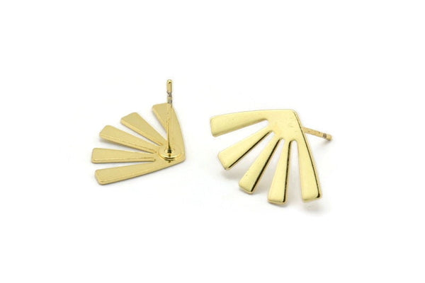 Gold Sun Earring, 4 Gold Plated Brass Rising Sun Flag Stud Earrings (20x12x0.60mm) D960 A1245 H0476