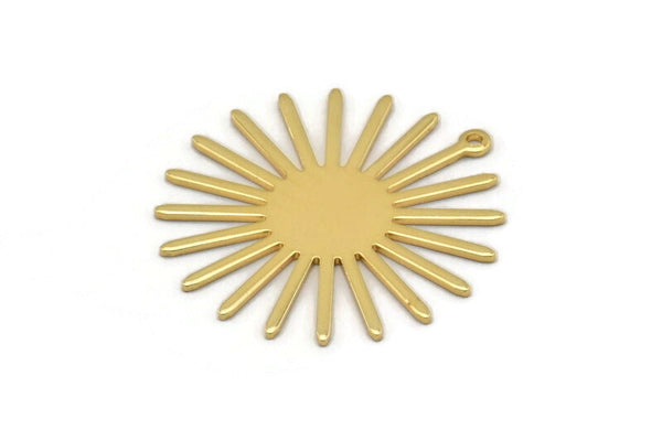 Gold Sun Charm, 4 Gold Plated Brass Sun Charms With 1 Loop (31x30x0.80mm) M02205