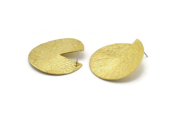 Brass Abstract Earring, 2 Textured Raw Brass Geometric Stud Earrings (34x1mm) N0463