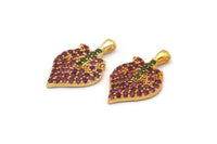 Gold Strawberry Charm, Gold Plated Strawberry, Cubic Zircon, 2 CZ Pave Strawberry Charms, Zircon Pendants With 1 Loop (19x11x2mm) SY0104