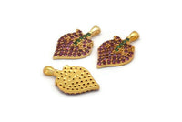 Gold Strawberry Charm, Gold Plated Strawberry, Cubic Zircon, 2 CZ Pave Strawberry Charms, Zircon Pendants With 1 Loop (19x11x2mm) SY0104