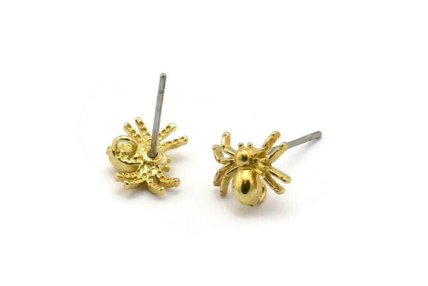 Brass Spider Earring, 12 Raw Brass Spider Stud Earrings With 1 Loop (9x7mm) N1227