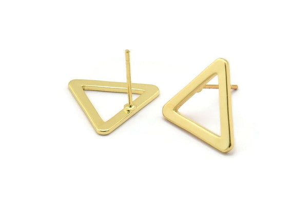 Gold Triangle Earring, 4 Gold Plated Brass Triangle Stud Earrings (16mm) D0023 A1143 H0920