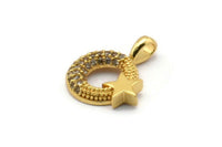 Gold Moon And Star Charms, 2 Gold Plated Brass Crescent Moon And Star Charms With 1 Loop, Pendants, Earring Findings (17x15mm) SY0168