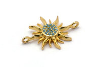 Gold Sun Connector, 4 Gold Plated Brass Connectors With 2 Loops, Pendants, Earring Findings (24x18mm) SY0172