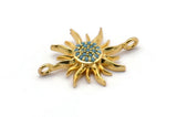 Gold Sun Connector, 4 Gold Plated Brass Connectors With 2 Loops, Pendants, Earring Findings (24x18mm) SY0172