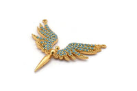 Gold Bird Charm, Gold Plated Phoenix, Cubic Zircon, CZ Pave Phoenix Bird Charm, Zircon Charm Pendant With 2 Loops (30x31mm) SY0124