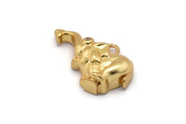 Gold Elephant Charm, Gold Plated Elephant, Cubic Zircon, 4 CZ Pave Elephant Charms, Zircon Charm Pendants With 1 Loop (12x18mm) SY0089