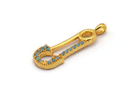 Gold Brooch Pin Charms, 4 Gold Plated Brass Brooch Pin Shaped Charms With 1 Loop, Pendants, Earring Findings (26x8mm) SY0119