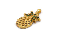 Gold Pineapple Charm, Gold Plated Pineapple, Cubic Zircon, 2 CZ Pave Pineapple Charms, Zircon Pendants With 1 Loop (21x11mm) SY0085