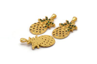 Gold Pineapple Charm, Gold Plated Pineapple, Cubic Zircon, 2 CZ Pave Pineapple Charms, Zircon Pendants With 1 Loop (21x11mm) SY0085