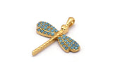 Gold Dragonfly Charms, 2 Gold Plated Brass Dragonfly Charms With 1 Loop, Pendants, Earring Findings (23x21mm) SY0063