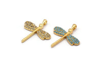 Gold Dragonfly Charms, 2 Gold Plated Brass Dragonfly Charms With 1 Loop, Pendants, Earring Findings (23x21mm) SY0063