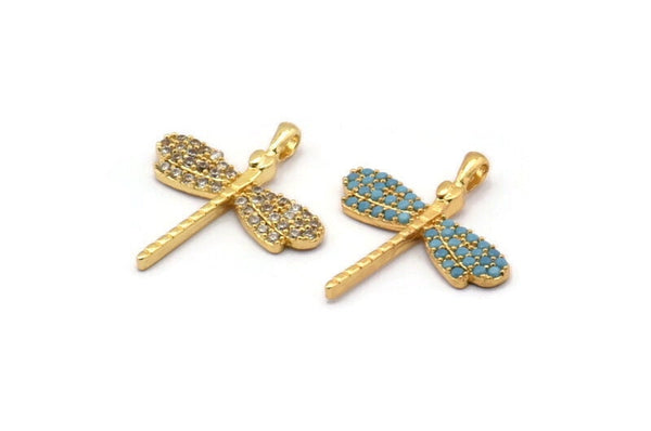 Gold Dragonfly Charms, 2 Gold Plated Brass Dragonfly Charms With 1 Loop, Pendants, Earring Findings (23x21mm) SY0063