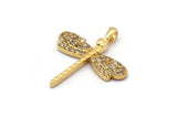 Gold Dragonfly Charms, 2 Gold Plated Brass Dragonfly Charms With 1 Loop, Pendants, Earring Findings (23x21mm) SY0063