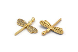 Gold Dragonfly Charms, 2 Gold Plated Brass Dragonfly Charms With 1 Loop, Pendants, Earring Findings (23x21mm) SY0063