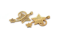 Gold Star Charms, Gold Plated Brass Star Charm With 1 Loop, Pendants, Earring Findings (35x22mm) SY0098