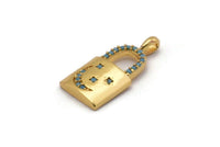 Gold Lock Charms, 4 Gold Plated Brass Lock Shaped Charms With 1 Loop, Pendants, Earring Findings (21x10mm) SY0092