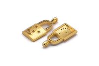 Gold Lock Charms, 4 Gold Plated Brass Lock Shaped Charms With 1 Loop, Pendants, Earring Findings (21x10mm) SY0092