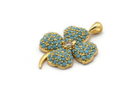 Gold Clover Charms, Gold Plated Brass Four Leaf Clover Charm With 1 Loop, Pendants, Earring Findings (24x17mm) SY0094