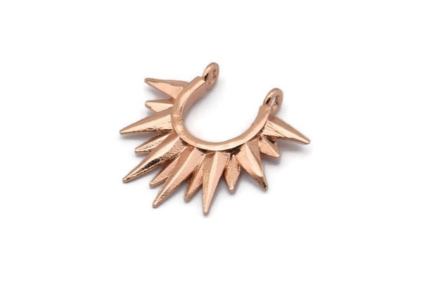 Rose Gold Sunny Pendant, 2 Rose Gold Plated Brass Sunny Ethnic Pendants With 2 Loops, Findings, Charms (24x24x2.5mm) BS 2054 Q555
