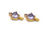 Gold Heart Charms, 2 Gold Plated Brass Heart With Arrow Shaped Purple Crystal Charms With 1 Loop, Earring Findings (10x17mm) SY0113