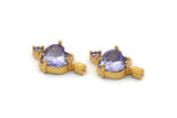 Gold Heart Charms, 2 Gold Plated Brass Heart With Arrow Shaped Purple Crystal Charms With 1 Loop, Earring Findings (10x17mm) SY0113