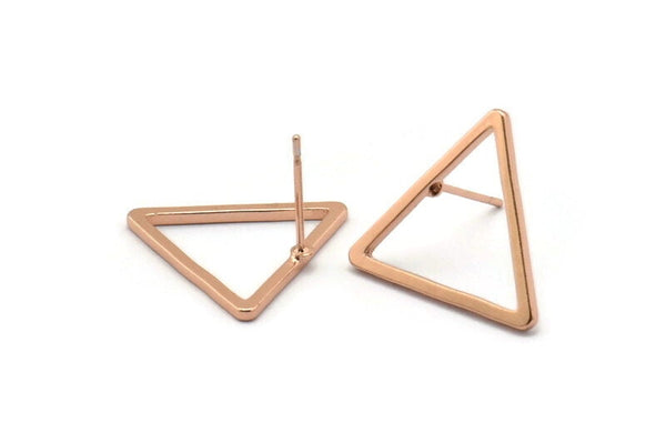 Rose Gold Triangle Earring, 4 Rose Gold Plated Brass Triangle Stud Earrings (20mm) D0109 A1142 Q1013