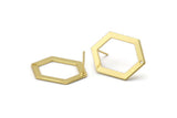 Gold Hexagon Earrings, 2 Gold Plated Brass Hexagon Stud Earrings With 1 Hole (26.5x19x1mm) E018 A1266