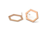 Rose Gold Hexagon Earrings, 2 Rose Gold Plated Brass Hexagon Stud Earrings With 1 Hole (26.5x19x1mm) E018 A1266