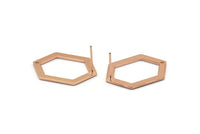 Rose Gold Hexagon Earrings, 2 Rose Gold Plated Brass Hexagon Stud Earrings With 1 Hole (26.5x19x1mm) E018 A1266