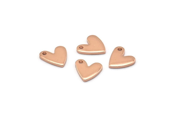 Rose Gold Heart Charm, 12 Rose Gold Plated Brass Heart Charms With 1 Hole (8x1mm) M02172 Q0065