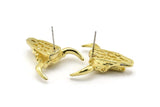 Ox Head Skull Earring, 2 Raw Brass Ox Head Skull Stud Earrings (25x26mm) N0150 A1196