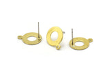 Brass Circle Earring, 12 Raw Brass Circle Stud Earrings With 1 Loop, Findings (15x12x0.80mm) M043 A1490