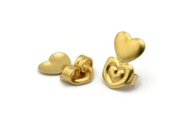 Brass Heart Stopper, 50 Raw Brass Heart Earring Back Stopper, Earring Stud Back Stoppers (14x10mm) D1104