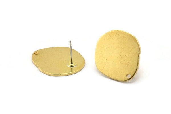 Brass Pear Earring, 6 Raw Brass Pear Shaped Stud Earrings With 1 Hole (21x18x1mm) D0747 A2177