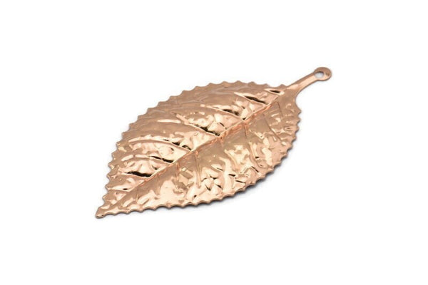 Rose Gold Leaf Charm, 2 Rose Gold Plated Leaf Pendants With 1 Loop, Charms ,Findings (60x30mm) A0496 Q0271