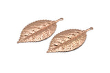 Rose Gold Leaf Charm, 2 Rose Gold Plated Leaf Pendants With 1 Loop, Charms ,Findings (60x30mm) A0496 Q0271
